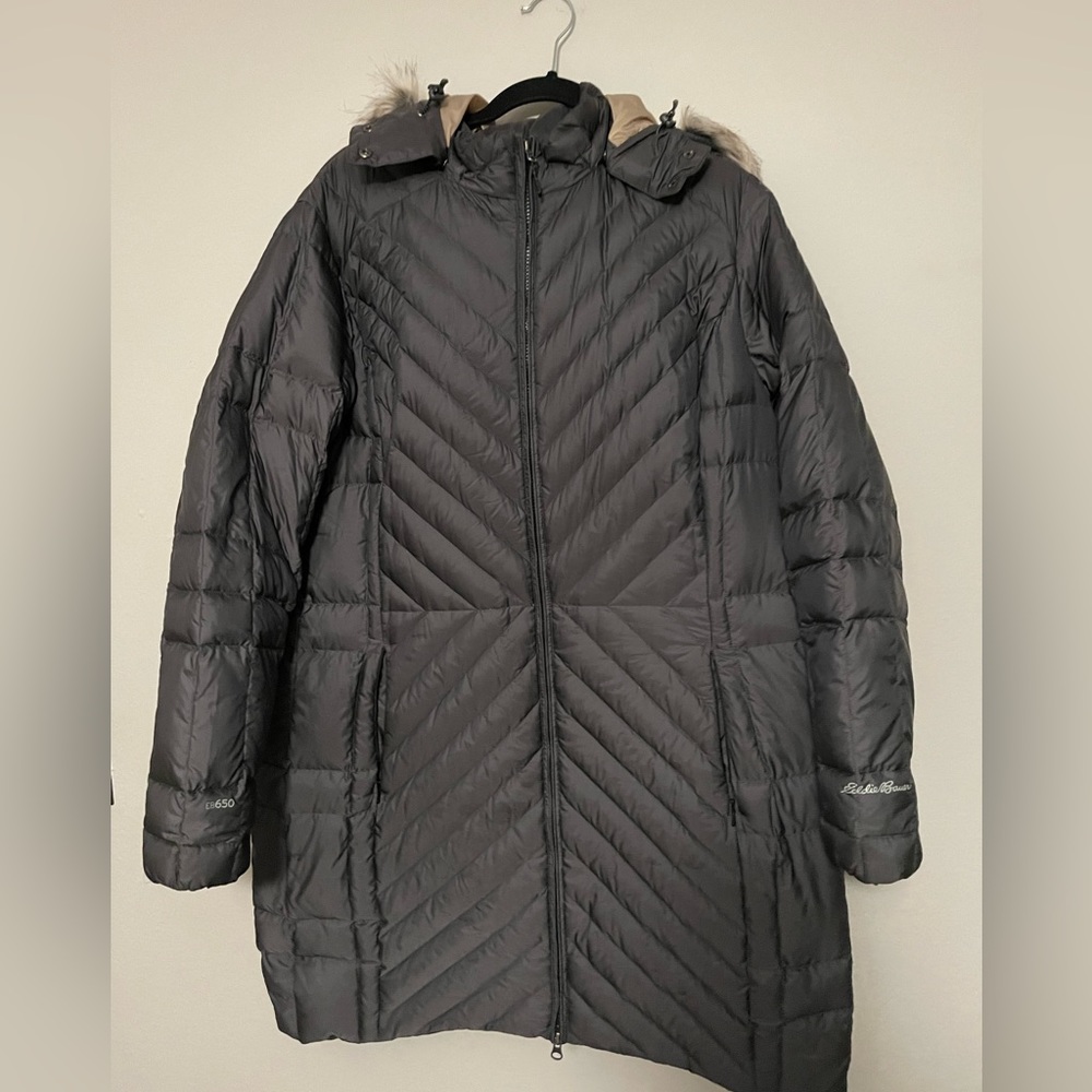 Eddie Bauer Womens plus size xxl black down parka with removable fur hood